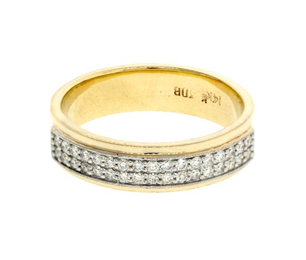 BAGUE EN OR 14K 2 TONS SERTIE DE DIAMANTS 